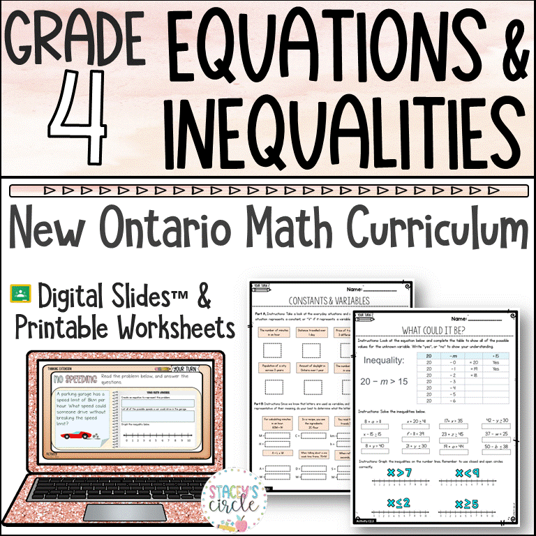 grade 4 ontario math equations and inequalties - Stacey's Circle