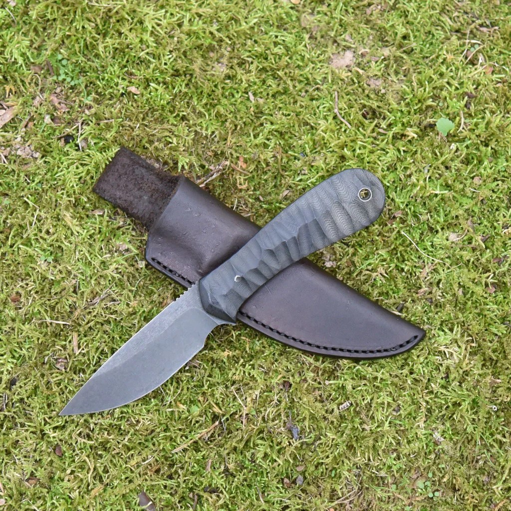 Model 3, Black Micarta (Sculpted), Leather Sheath 2 Blades for the