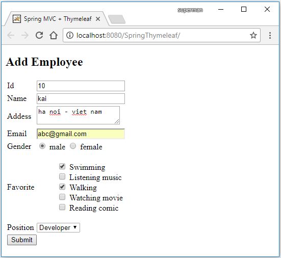 Submit form với Thymeleaf, Code ví dụ Spring Thymeleaf Form