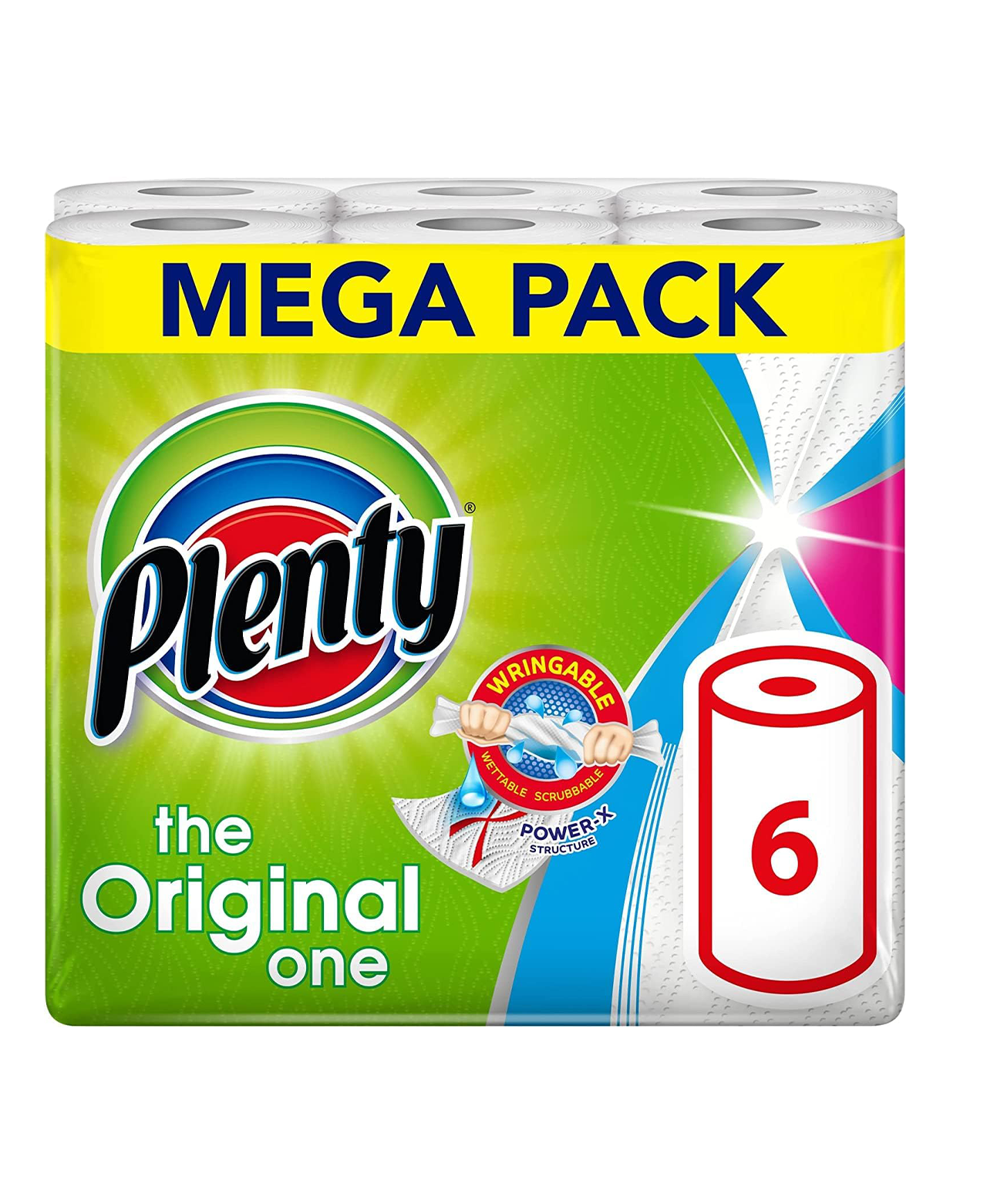 PLENTY Kitchen Towel, 6 White Rolls, 600 Sheets of Kitchen Roll, 2 Ply