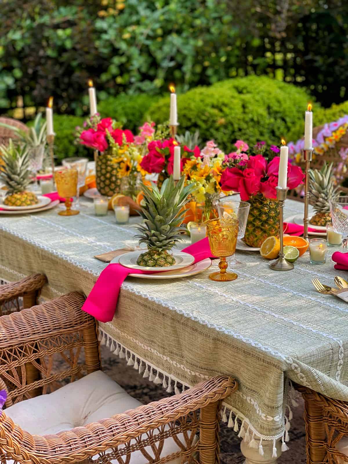 Easy DIY Summer Centerpiece with Flowers and Pineapples Stacy Ling