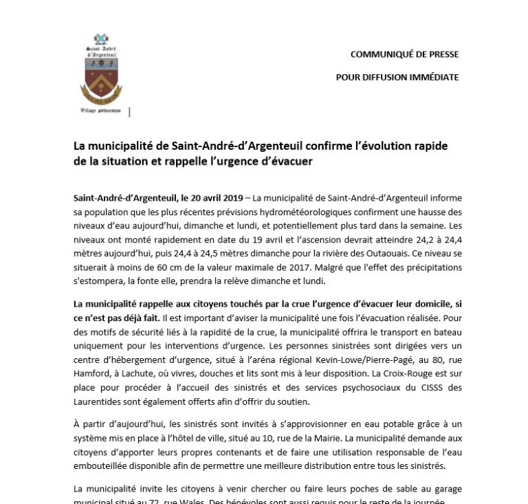 Avis État de la situation 20 avril 2019 SaintAndréd'Argenteuil