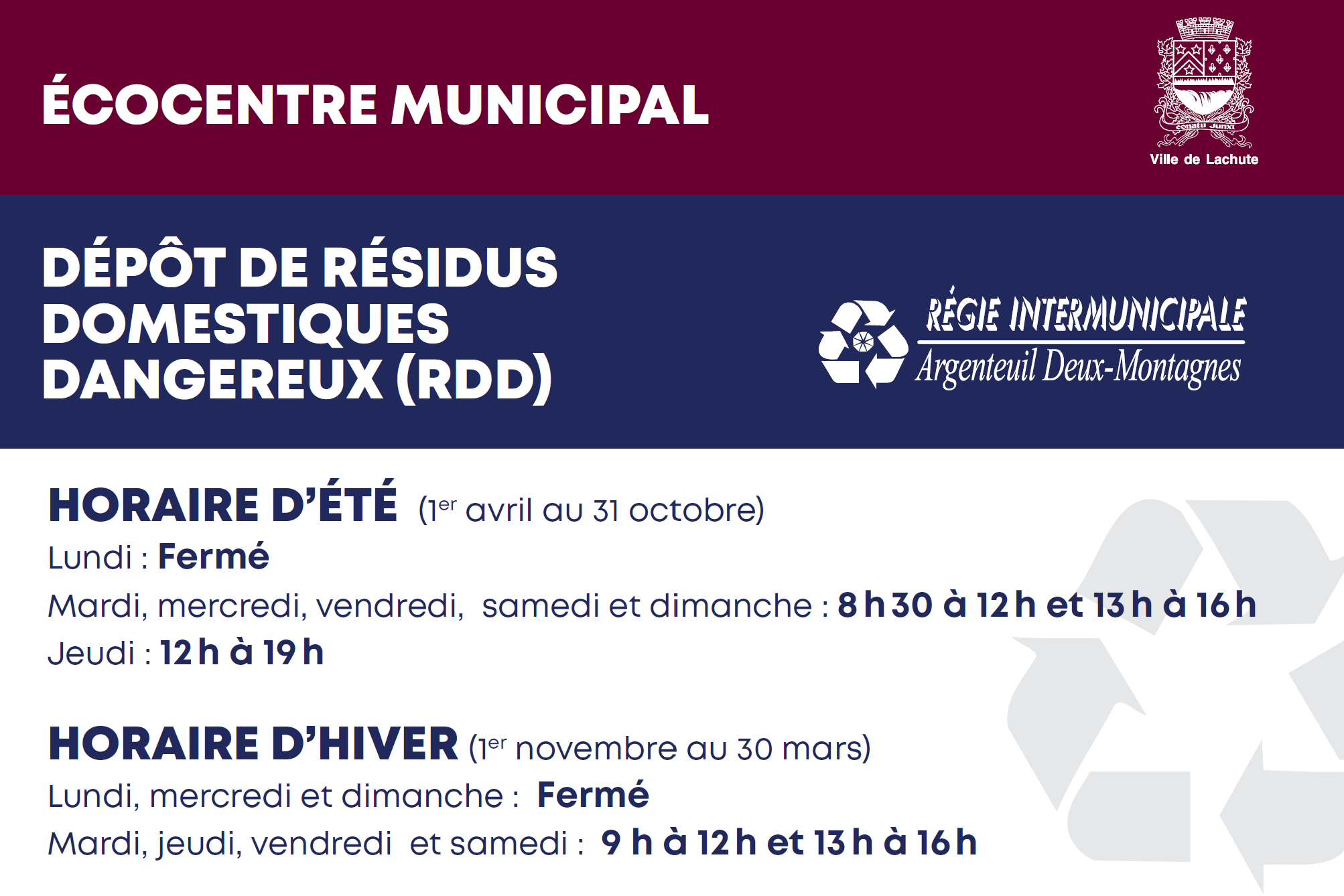 Réouverture de l’écocentre et du dépôt de résidus domestiques et