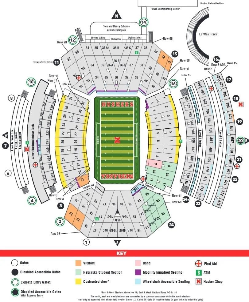 Memorial Stadium Seating Chart with Seat Numbers and Rows