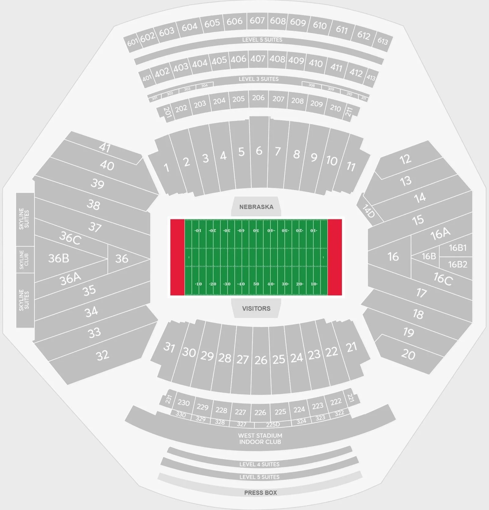Memorial Stadium Seating Chart with Seat Numbers and Rows