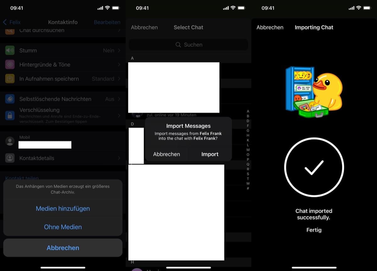 Telegram 7.4 erlaubt Import von WhatsAppChats (und weiteren)