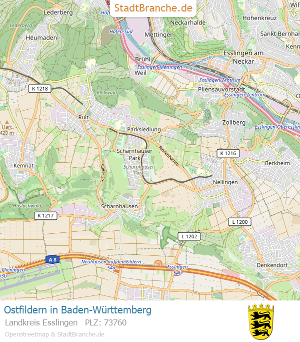 Ostfildern Karte Ostfildern › Landkreis Esslingen › BadenWürttemberg
