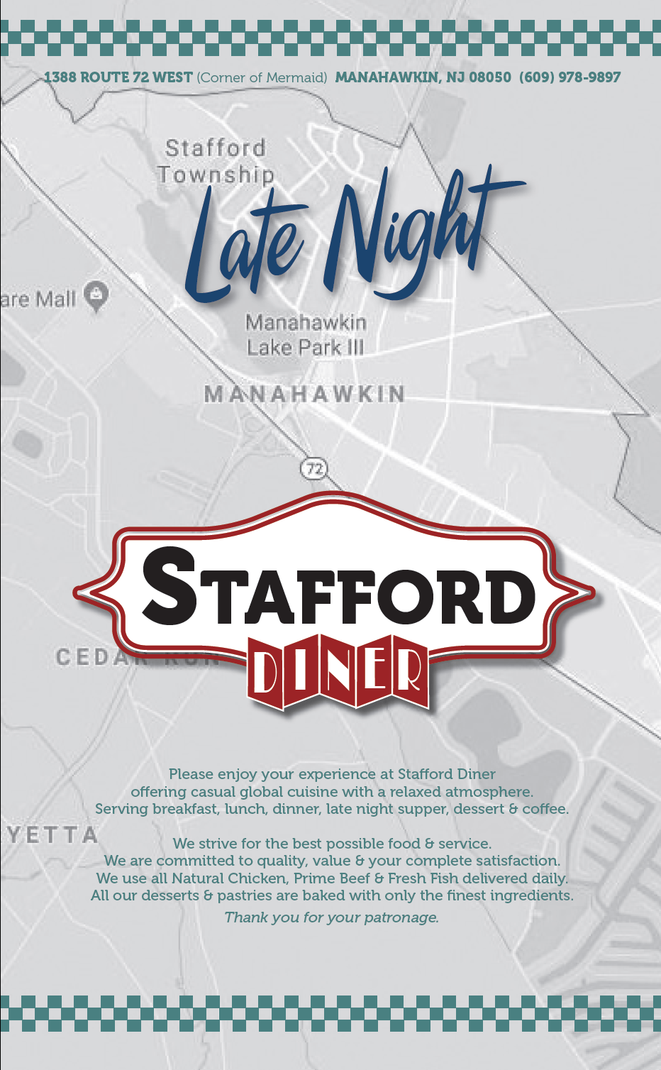Stafford Diner Late Night Menu Stafford Diner on Route 72, Manahawkin N. J. (609) 978 9897