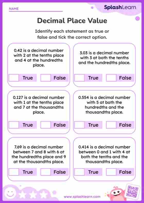 Decimal Place Value Worksheets for 5th Graders Online