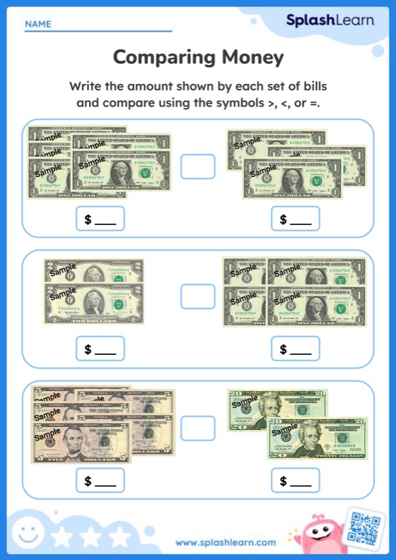 Comparing Same Coins — Printable Math Worksheet