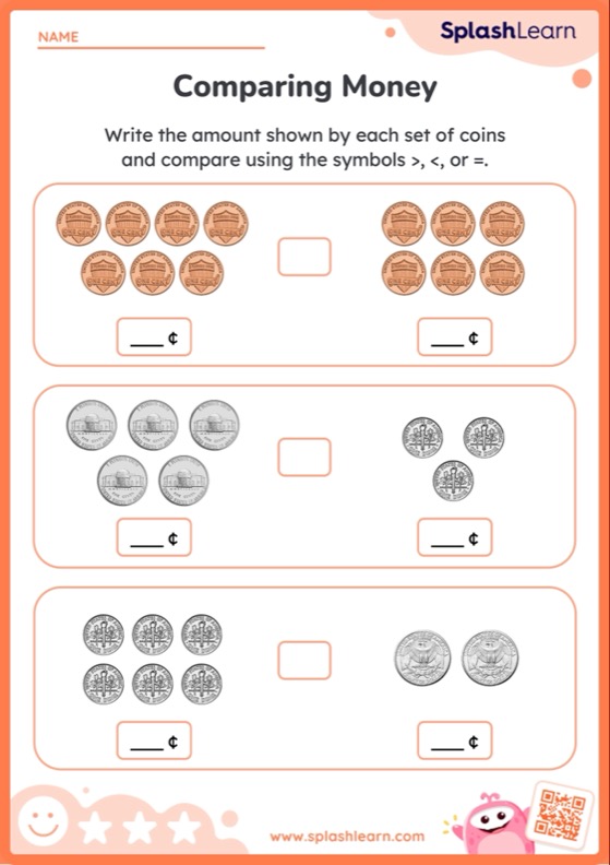 Comparing Same Coins — Printable Math Worksheet