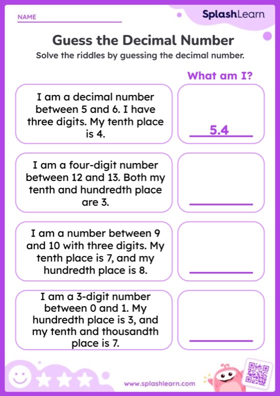 Decimal Place Value Worksheets for Kids Online