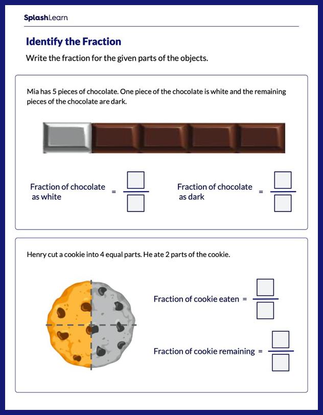 Write Fractions for Parts of Objects Math Worksheets SplashLearn