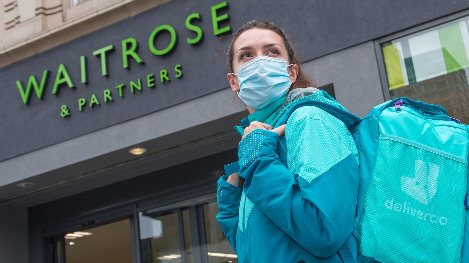 Deliveroo rider outside Waitrose