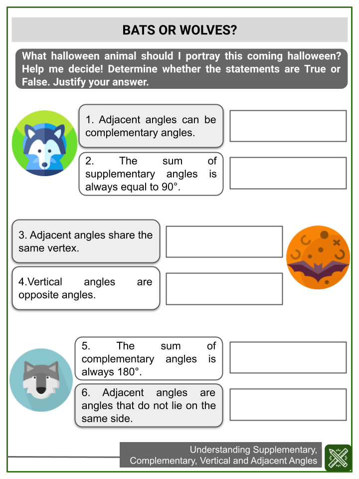 Understanding Supplementary, Vertical and Adjacent Angles Worksheets