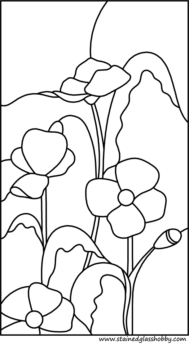 Four poppies stained glass design