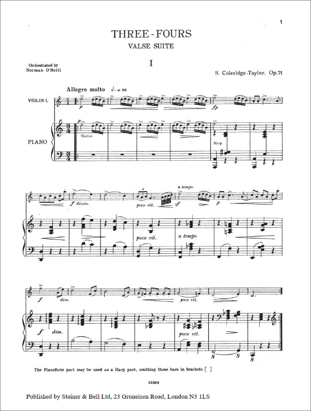 ColeridgeTaylor, Samuel ThreeFours (Valse Suite), Op. 71. Violin