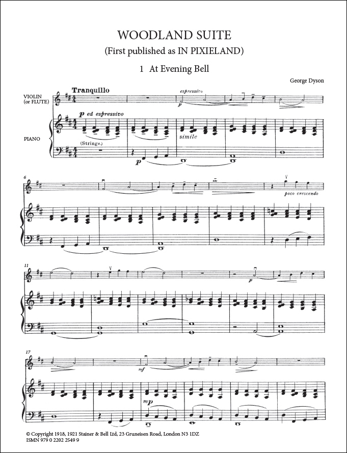 Dyson, Woodland Suite for Violin (or Flute) & Piano Stainer