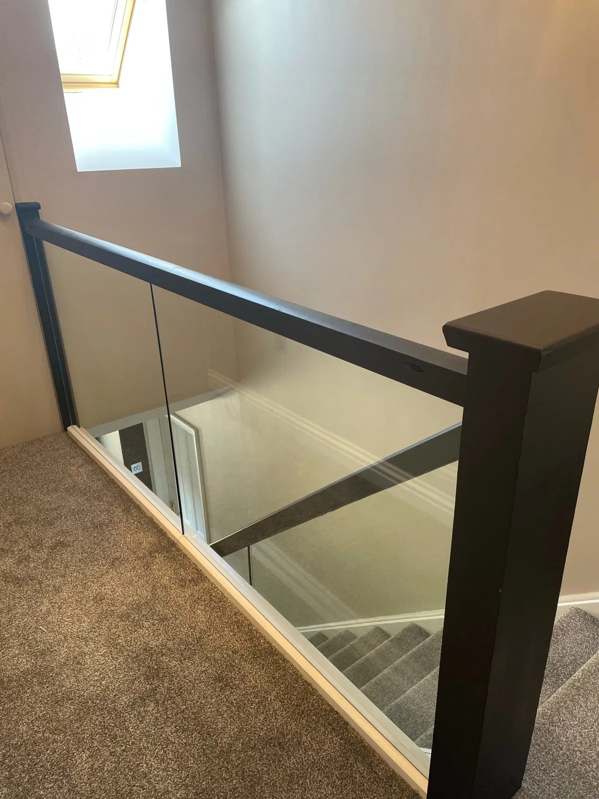 Black Square Handrail, Baserail & Embedded Glass Landing Balustrade Kit (4 meter) Stairfurb
