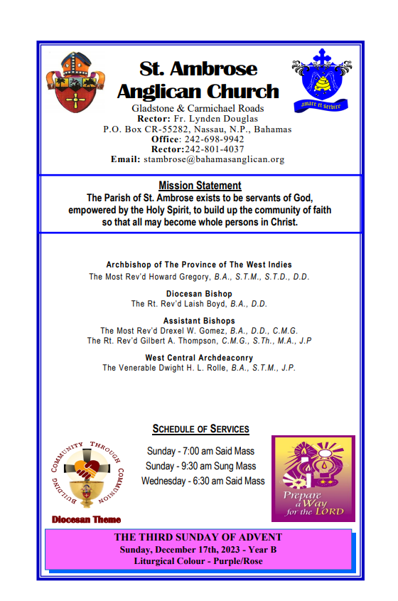 Weekly Bulletin December 17, 2023 St. Ambrose Anglican Church