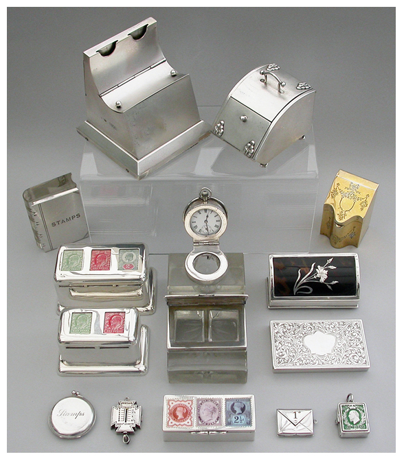 Collection of Silver Stamp Boxes & Cases For Sale Stamp Box