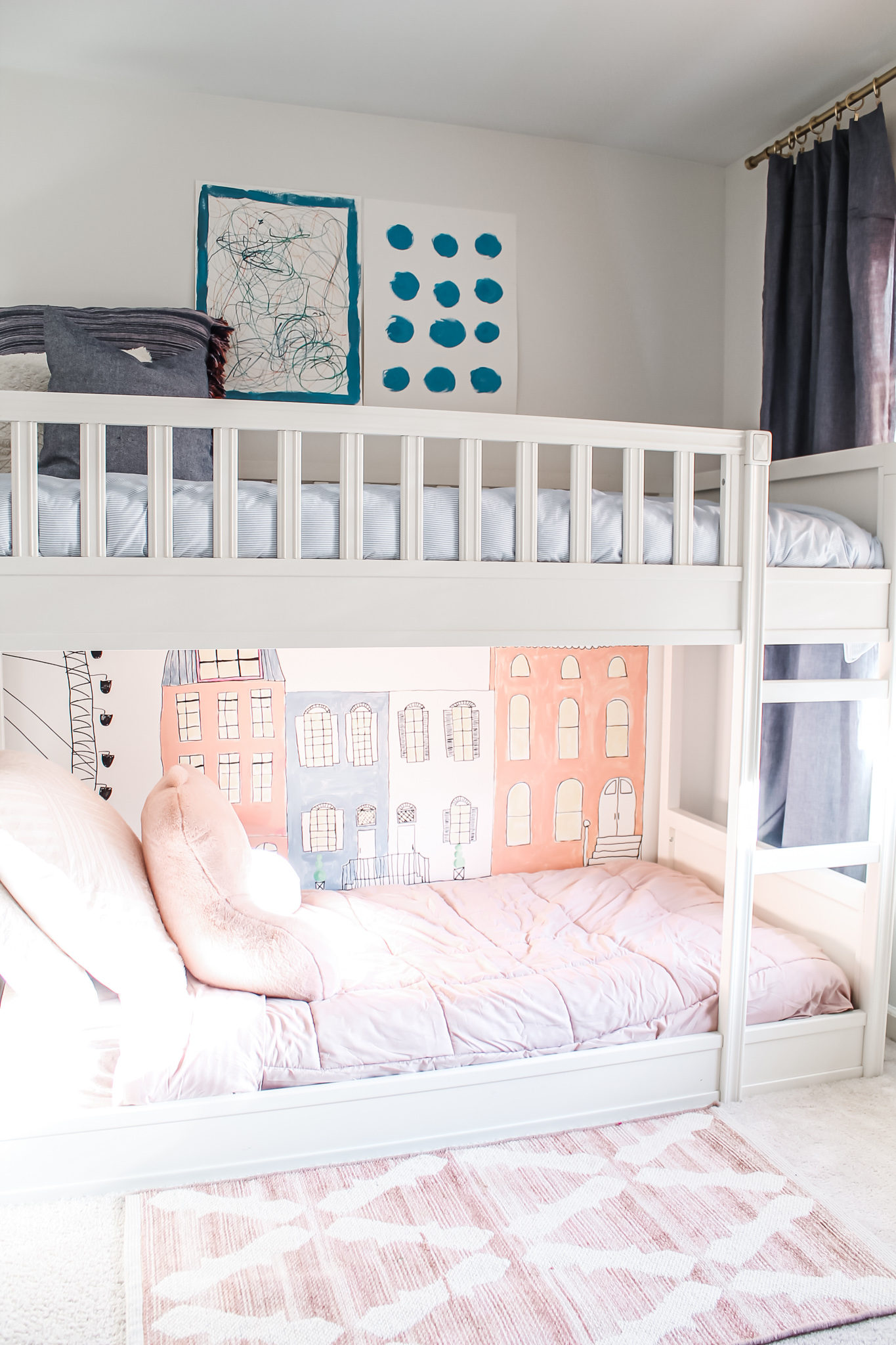 Pink & Blue Children's Bedroom + Wall Mural