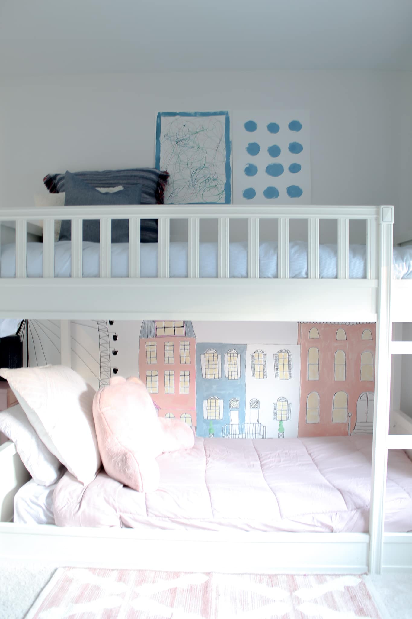 Pink & Blue Children's Bedroom + Wall Mural
