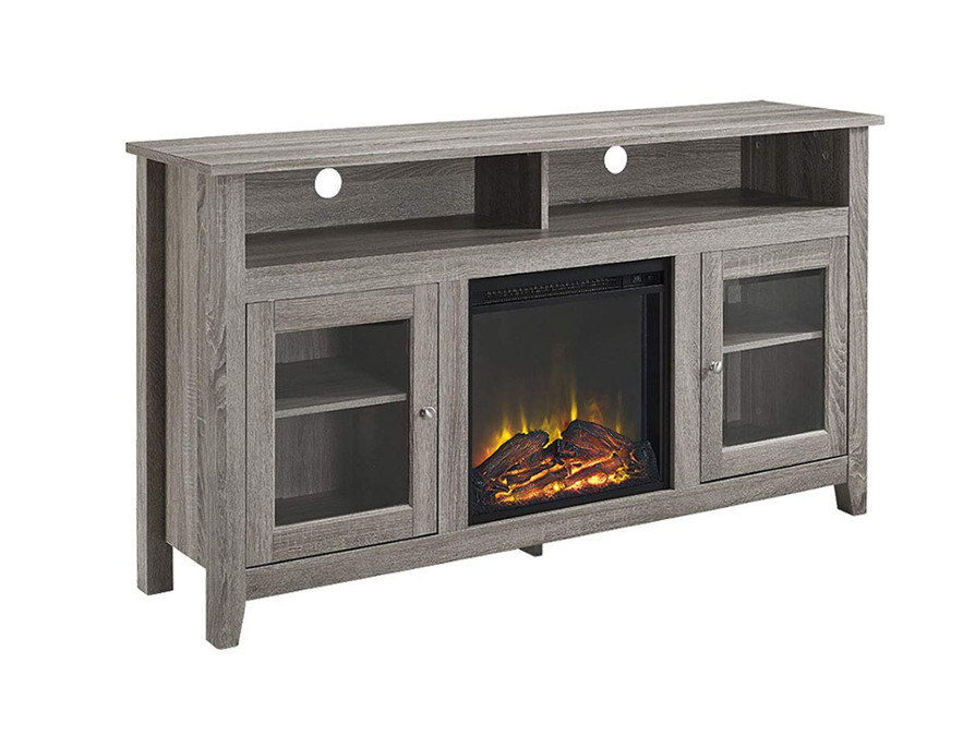 WE Furniture 58″ Wood Highboy Fireplace Media TV Stand Console Stand