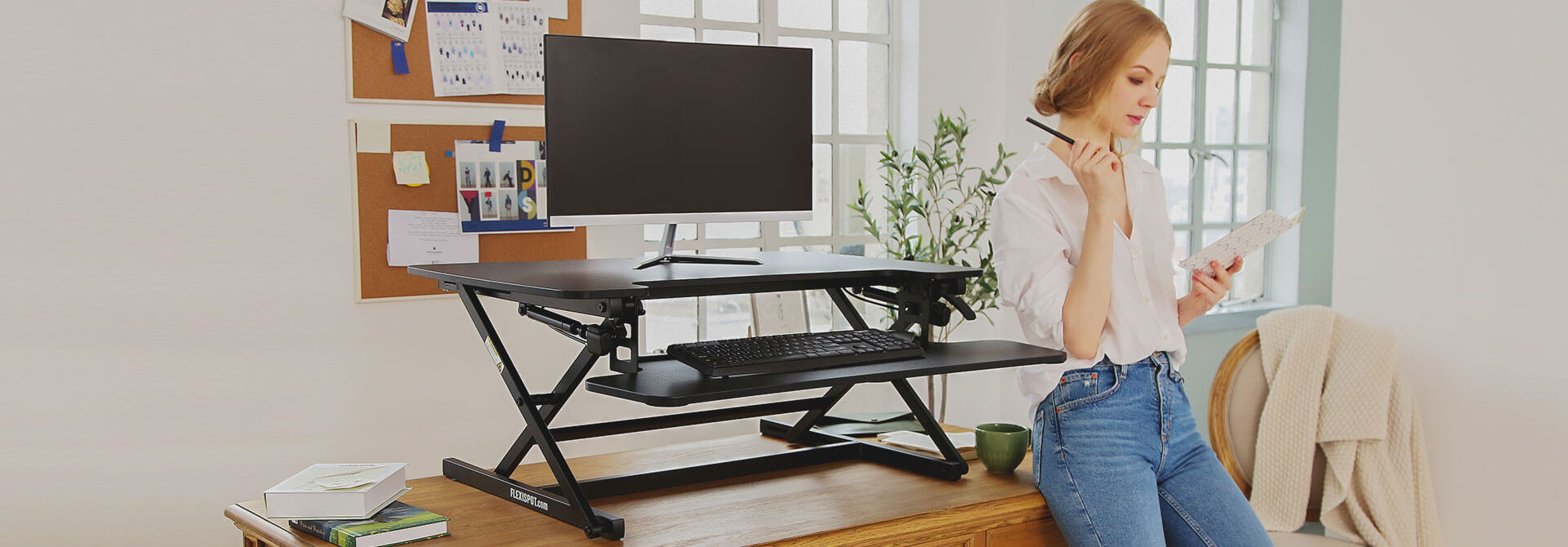 Flexispot standing desk converter review M2b vs M3b height adjustable stand up desk
