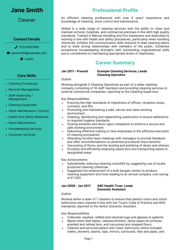 Cleaner CV example and writing guide [Get noticed by employers]