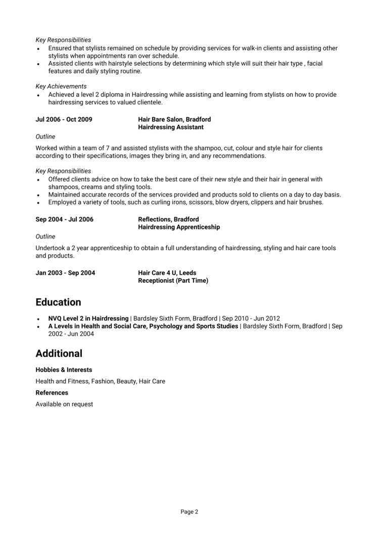 Hairdresser CV example + CV writing guide [Get hired quickly]