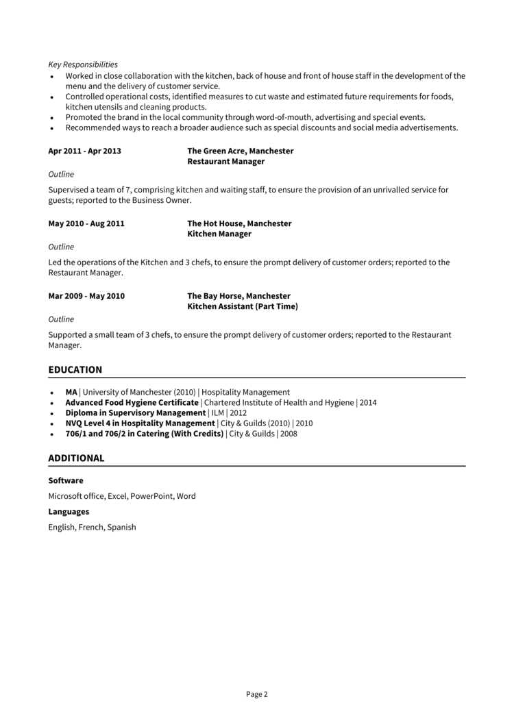 2 Restaurant Job CV examples for 2024 [Get hired]