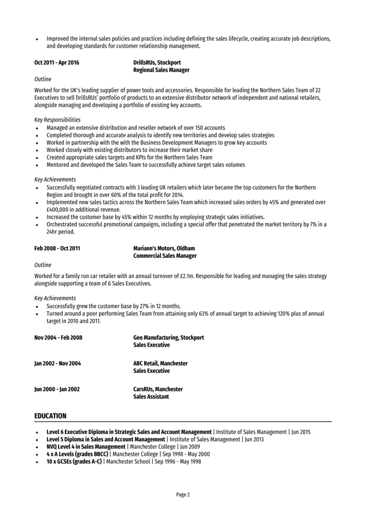 Job Description Template Sales Manager