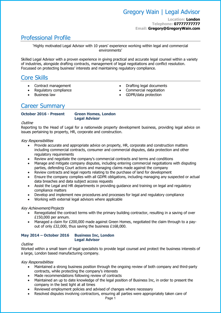 Legal Advisor CV example + guide [Get hired]