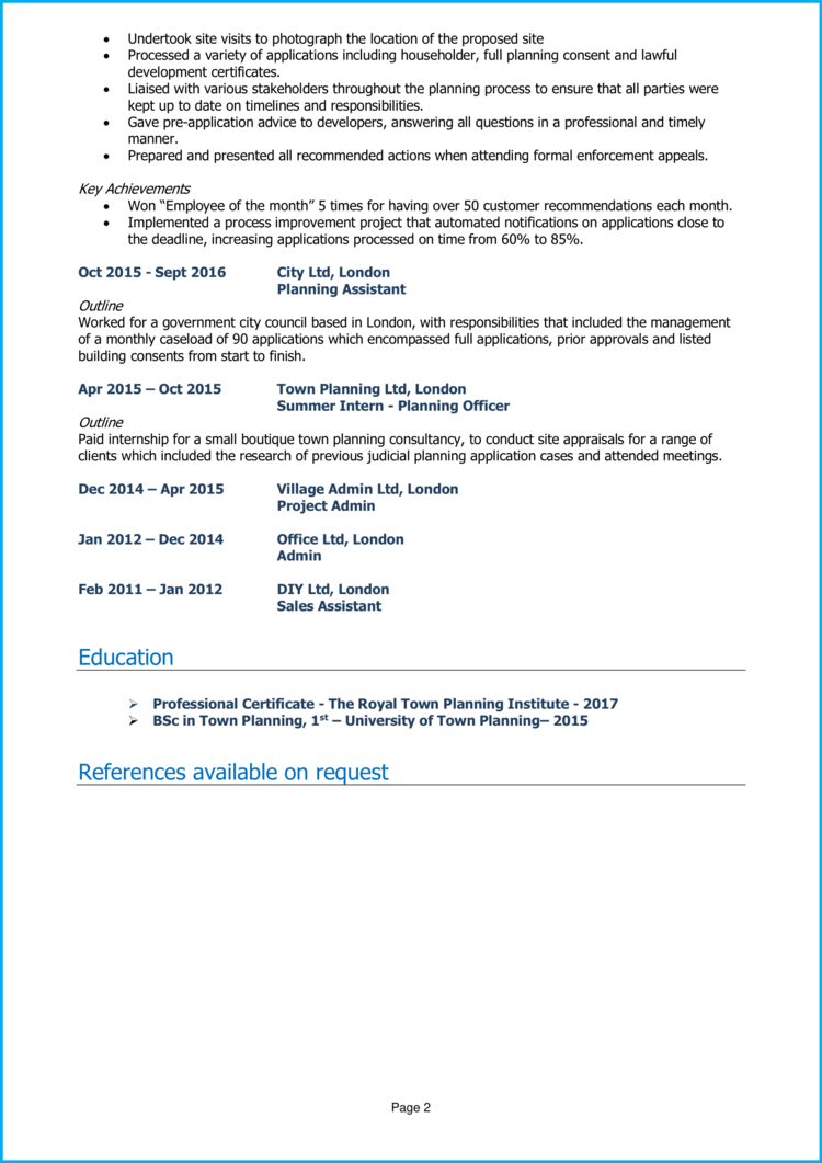 Planning Officer CV example + guide [Get hired]