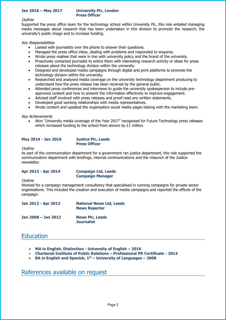 Press Officer CV example + guide [Get hired]