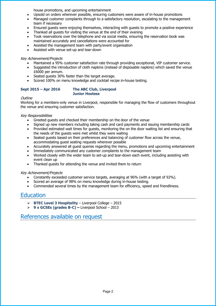 Hostess CV example + guide [Get hired]