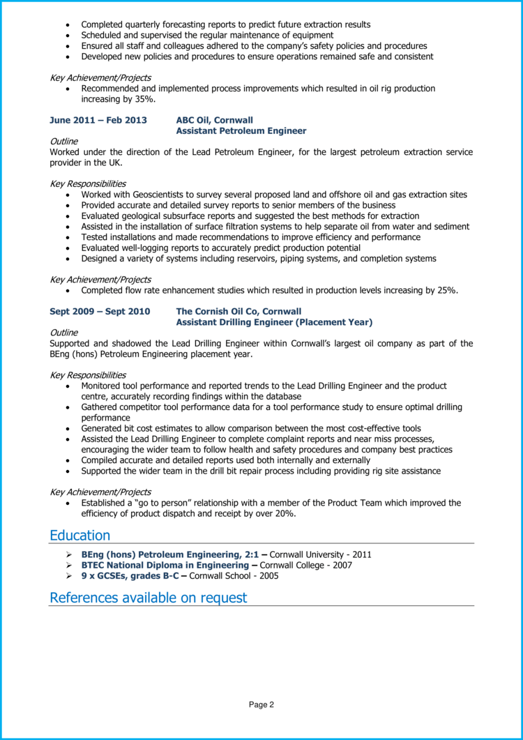 Petroleum Engineer CV example + guide [Get hired]