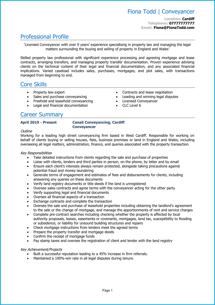 Conveyancer CV example + Writing guide and CV template