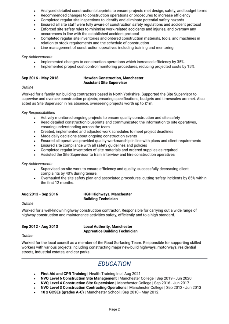 Construction Manager CV example + guide [Get hired quick]