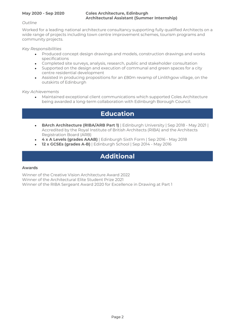 Architect Part 1 CV example + guide [Win top jobs]