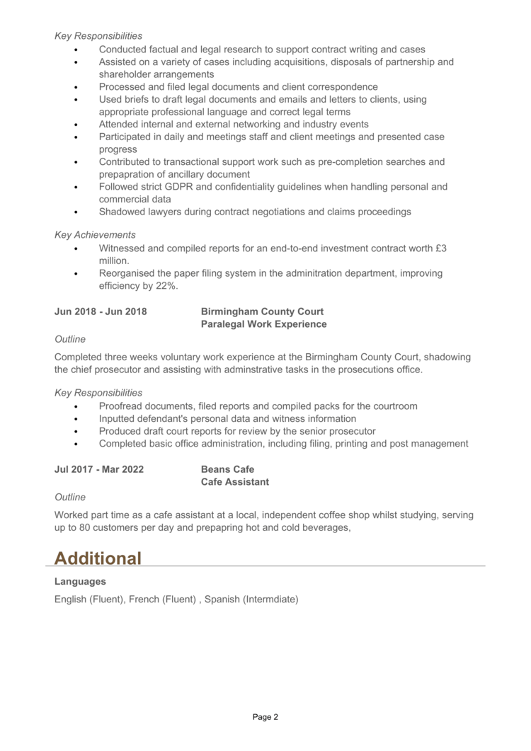 Entry Level Paralegal CV example + guide [Land great jobs]