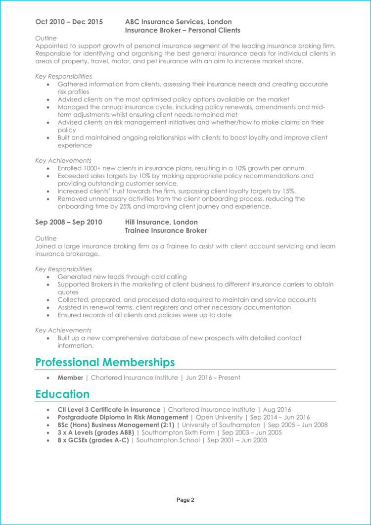Insurance Broker CV example + guide [Win top jobs]