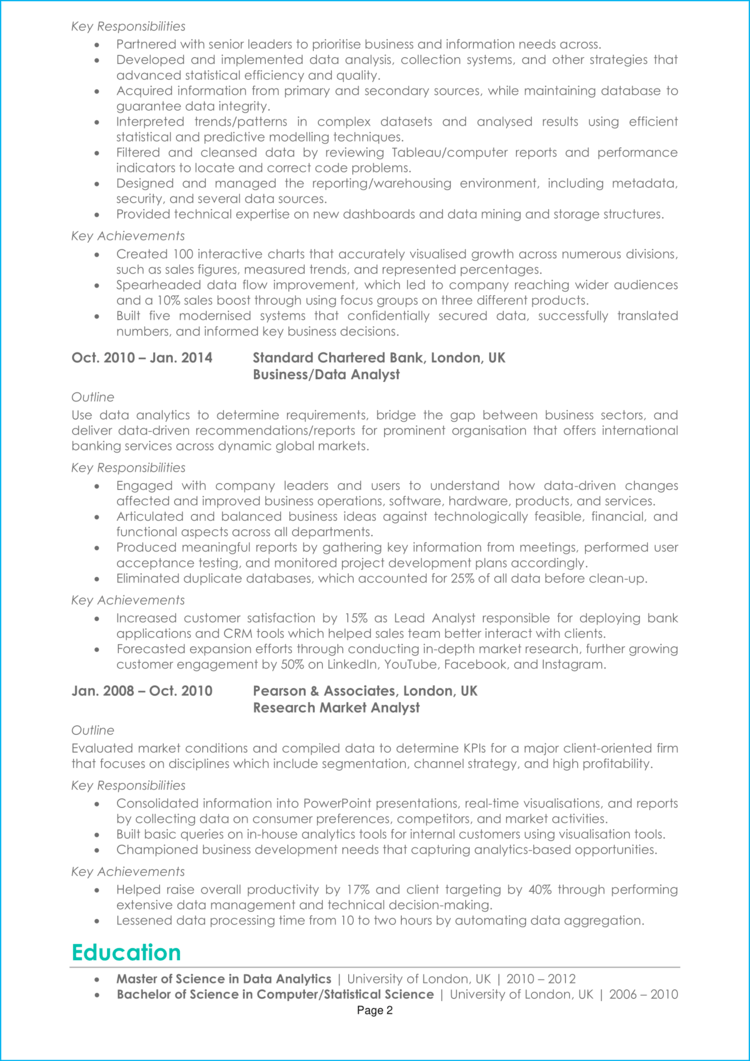 Senior Data Analyst CV example + guide [Get hired quick]