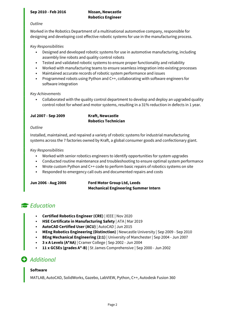 Robotics Engineer CV example + guide [Win interviews]