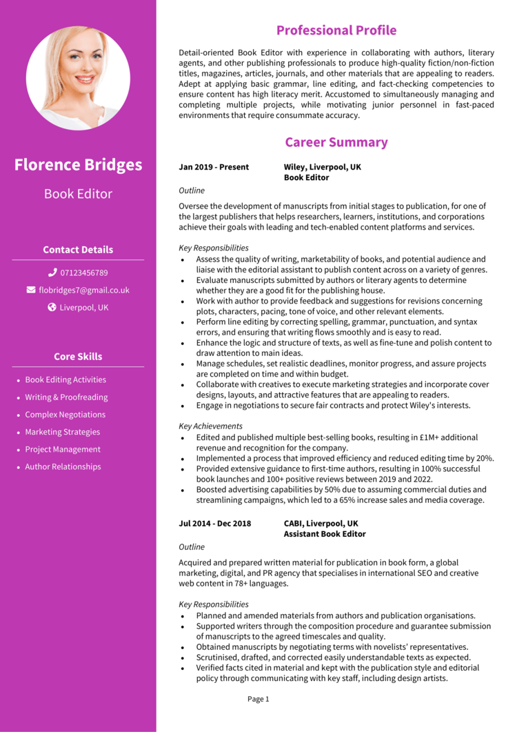 Book Editor CV example + guide [Get noticed]