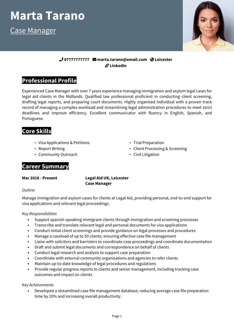 Case Manager CV example + guide [Land great jobs]
