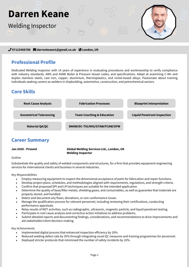 Welding Inspector CV example + guide [Land great jobs]