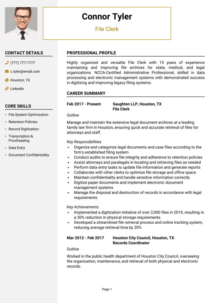 File Clerk resume example + guide [Secure interviews]