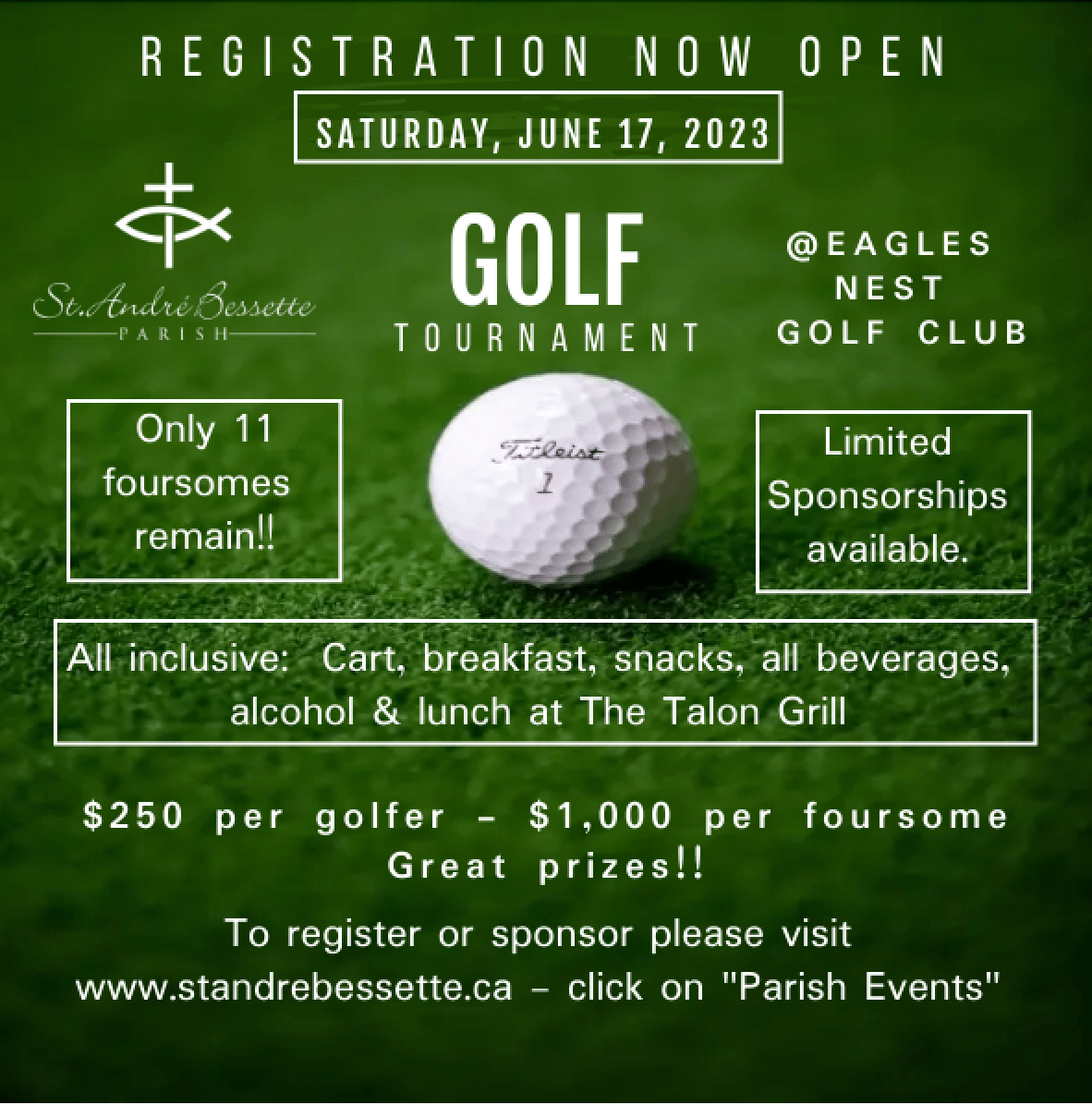 St. André Bessette Golf Tournament Is Selling Out Quickly! St. André